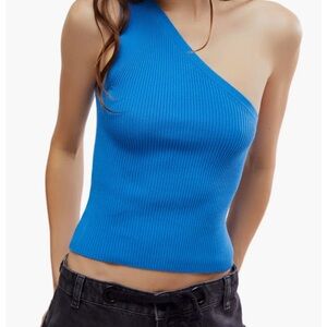 Free People Vibrant Blue One-Shoulder Crop Top